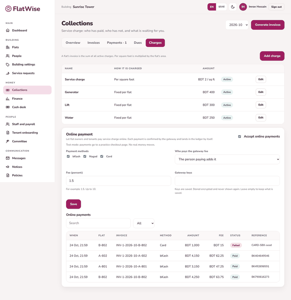 Online payment settings