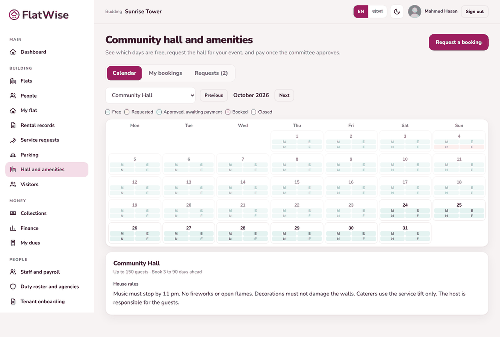 Community hall calendar