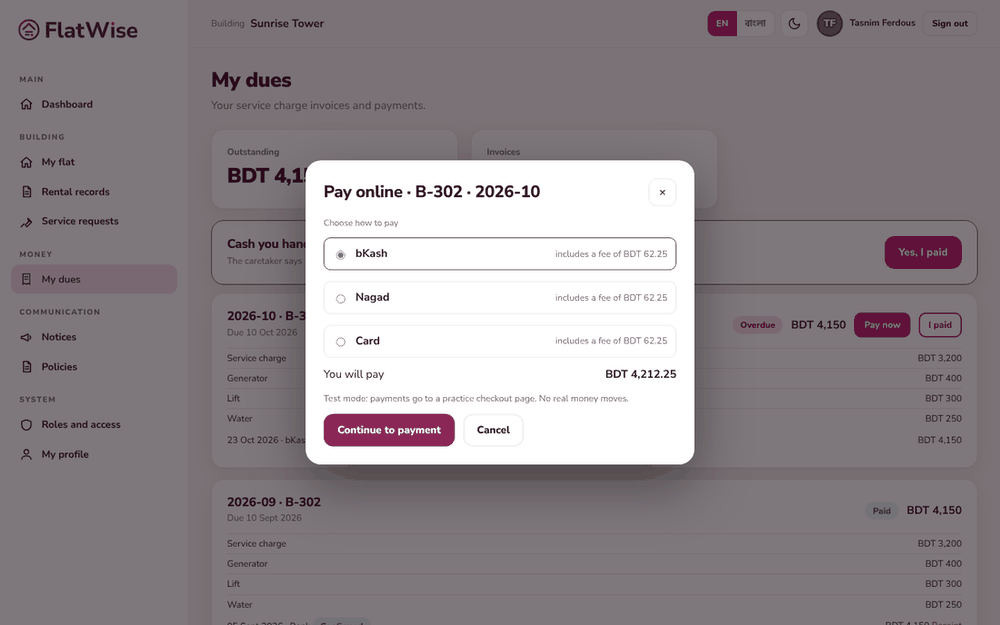 A tenant pays online