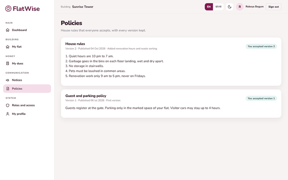 An owner accepts a policy